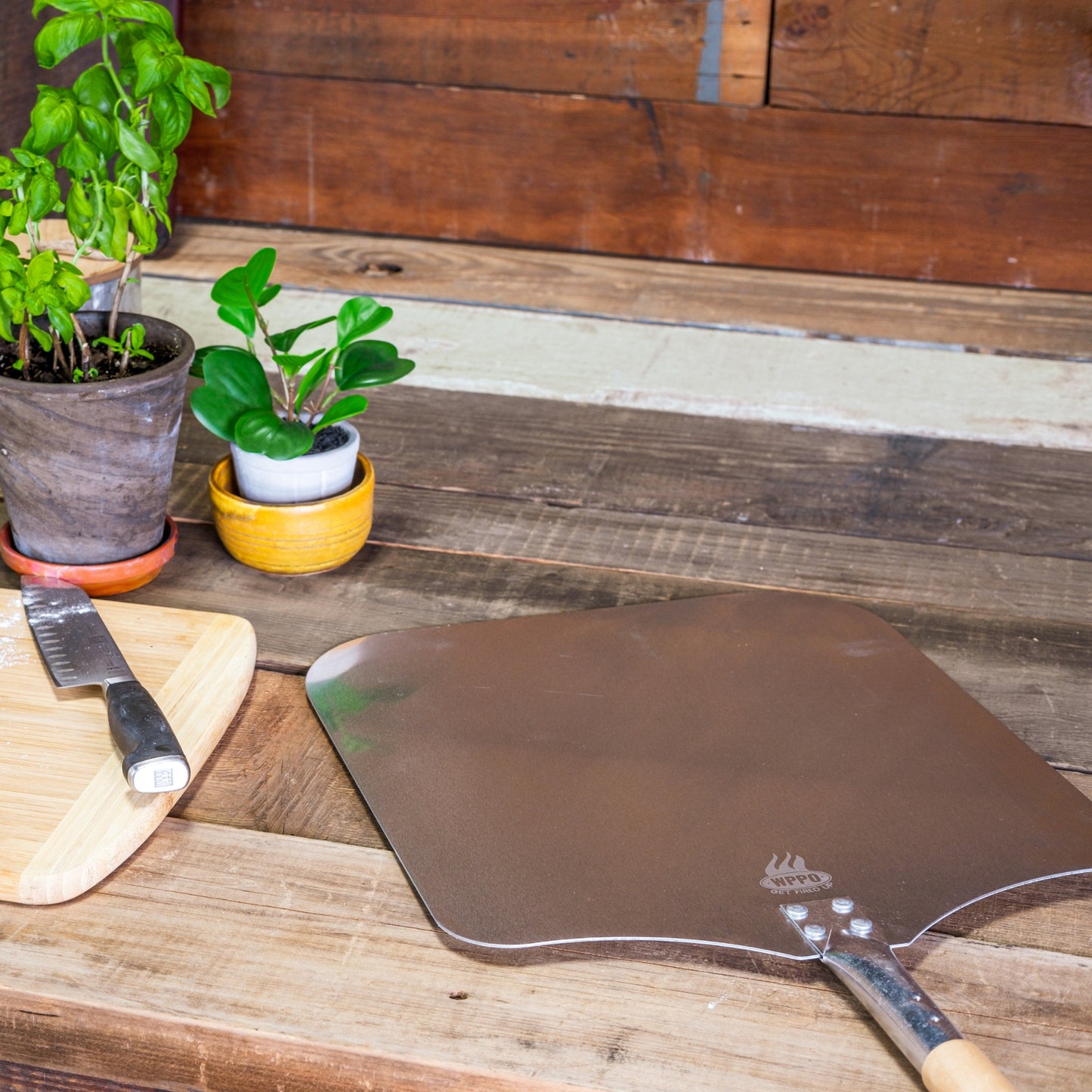 Aluminum Pizza Peel, Long Handle - Traditional - Wood Handle 14" x 38L" - WPPO LLC Direct