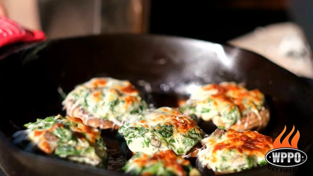 Spinach and Cheese Filled Portobello Mushrooms Baked in a Wood Fired Oven