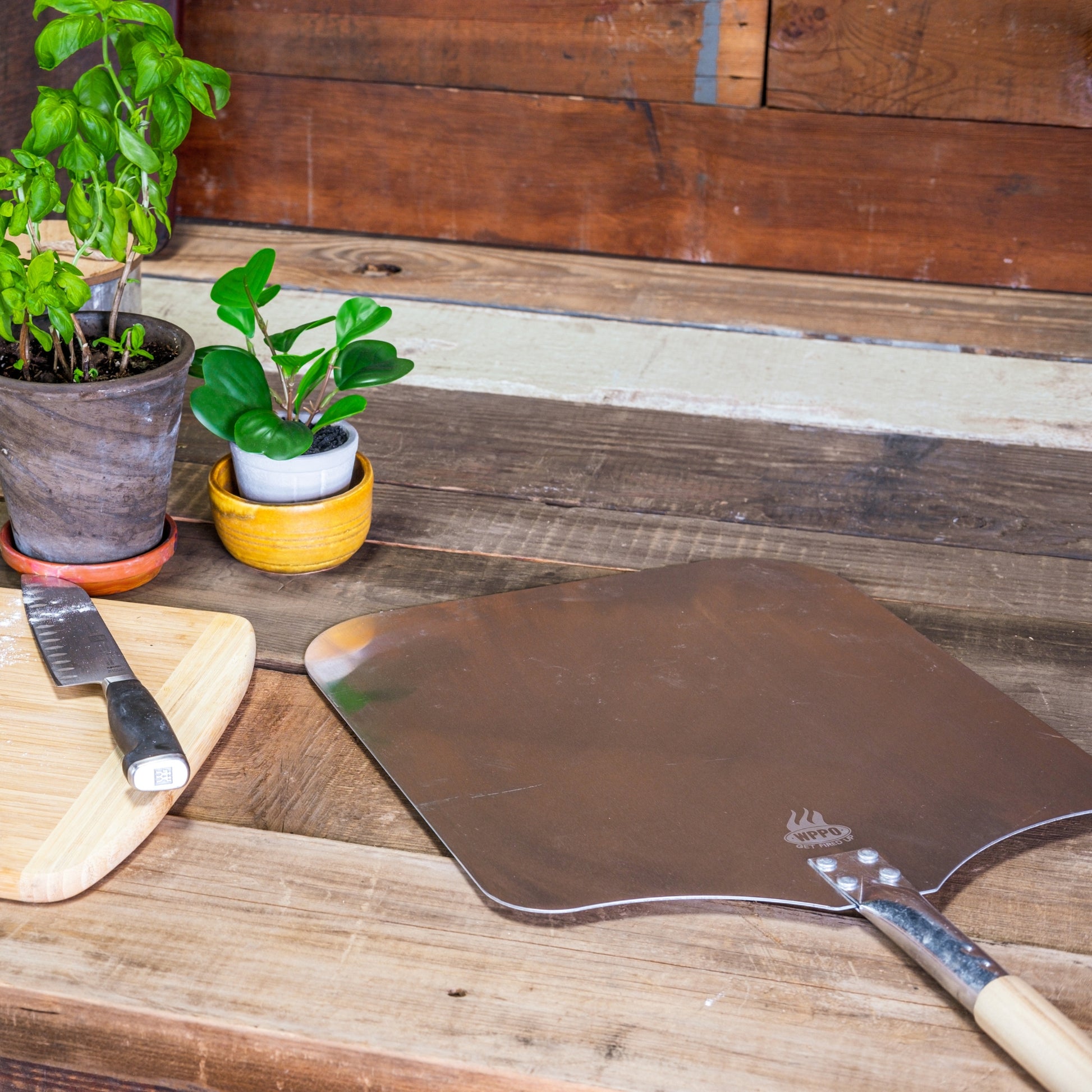 Aluminum Pizza Peel, Long Handle - Traditional - Wood Handle 16" x 40L" - WPPO LLC Direct