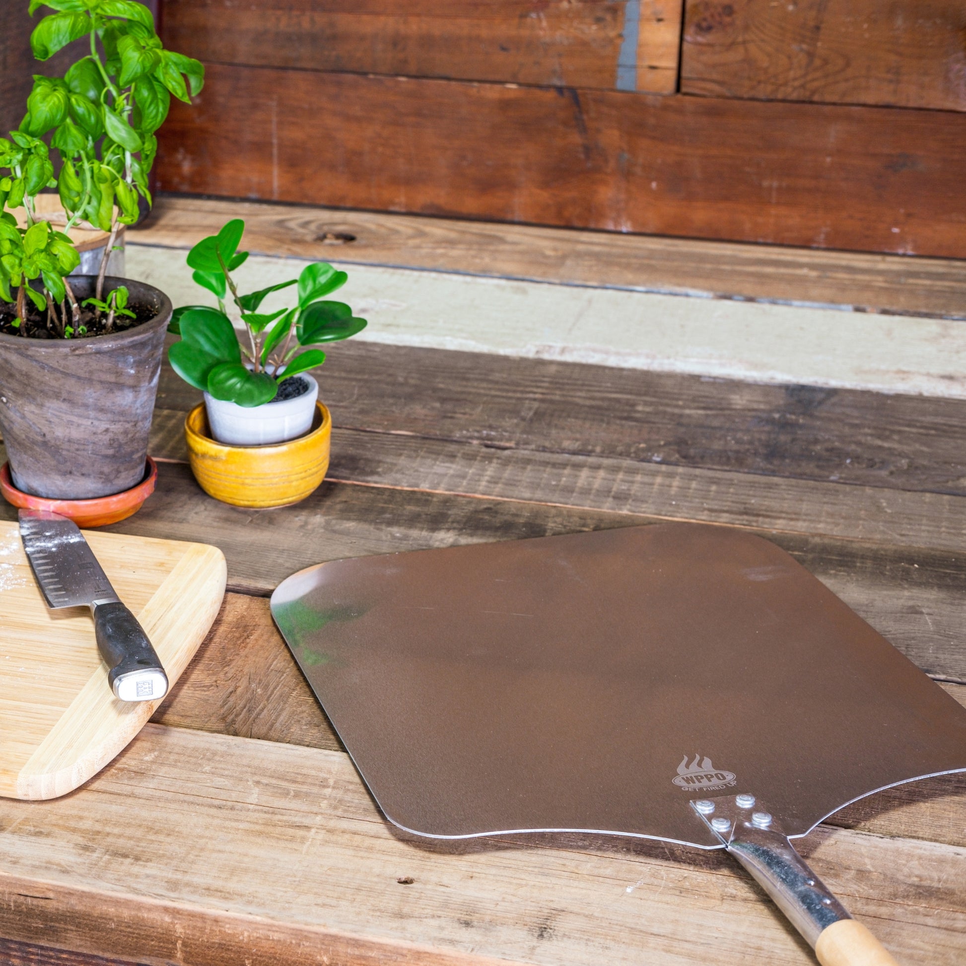 Aluminum Pizza Peel, Long Handle - Traditional - Wood Handle 14" x 38L" - WPPO LLC Direct